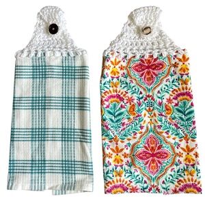 Hand Crafted Floral Hanging Kitchen Hand Towels Crochet Top